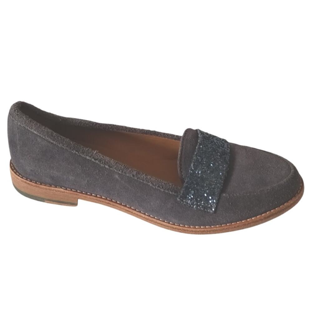 Bobbies Paris Navy Suede Glitter Loafers Smoking Flats Women’s 6.5/37 - Picture 2 of 9